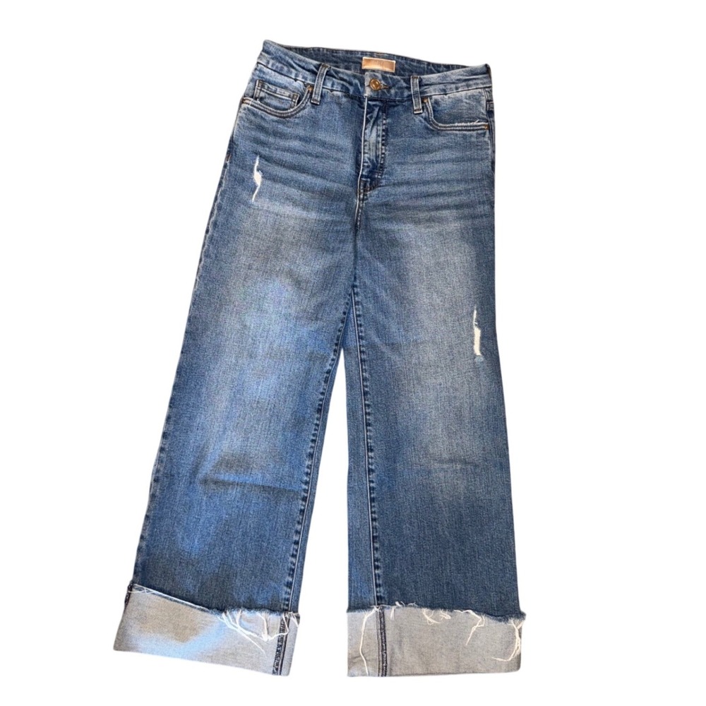Kut from the Kloth Wide Leg Cuffed Raw Hem Distressed Blue Jeans Womens Size 2
